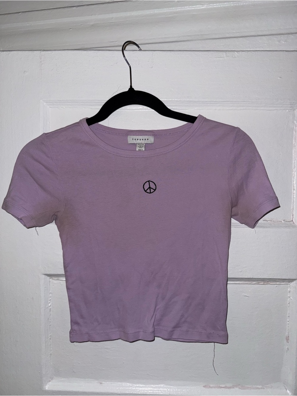 Topshop Lavender Crop Tee with Black Peace Sign
